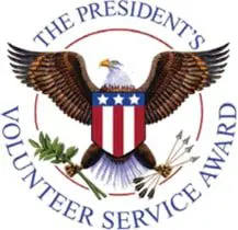 A seal that says the president 's volunteer service award.