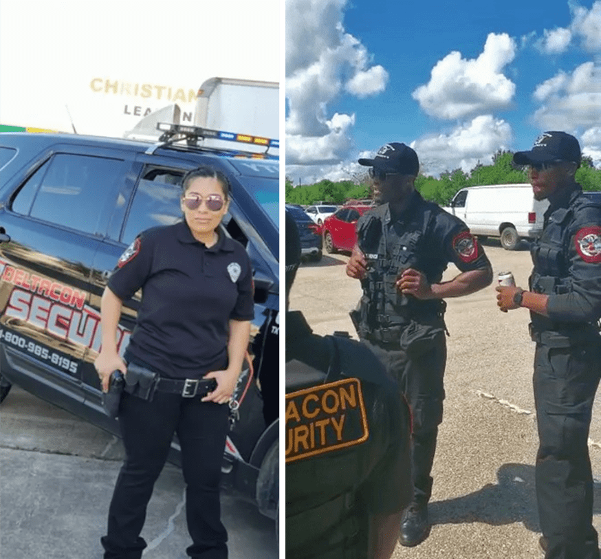 A woman in uniform standing next to a police car.